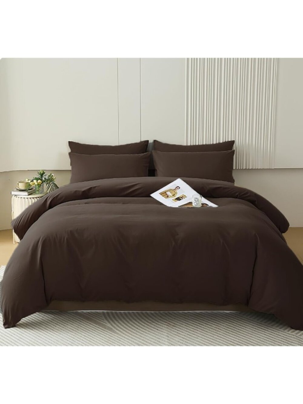 Brown California King Comforter Set - Oversized Mocha Bedding, Vintage Solid